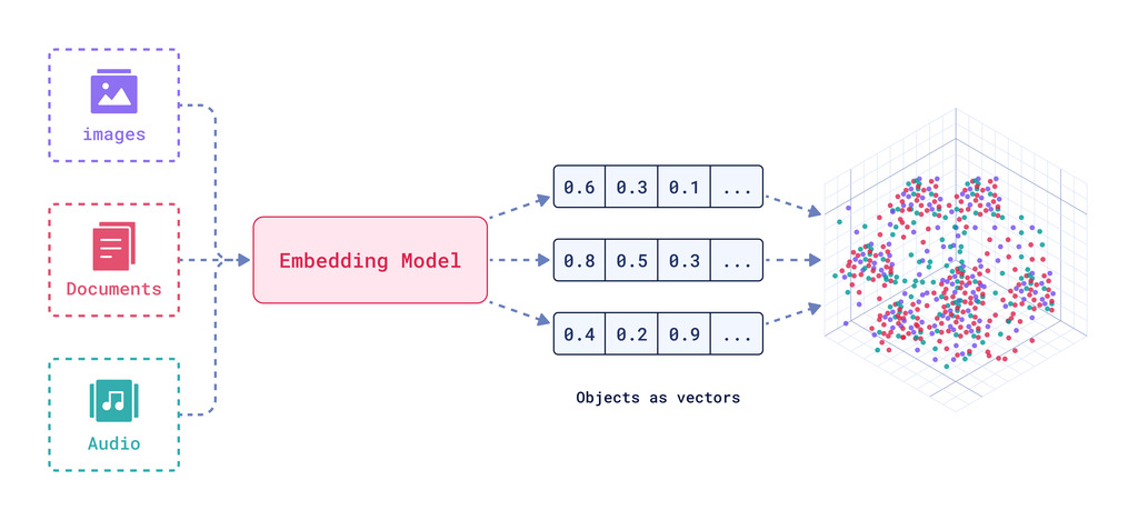 The process for turning raw data into embeddings and placing them into the vector space