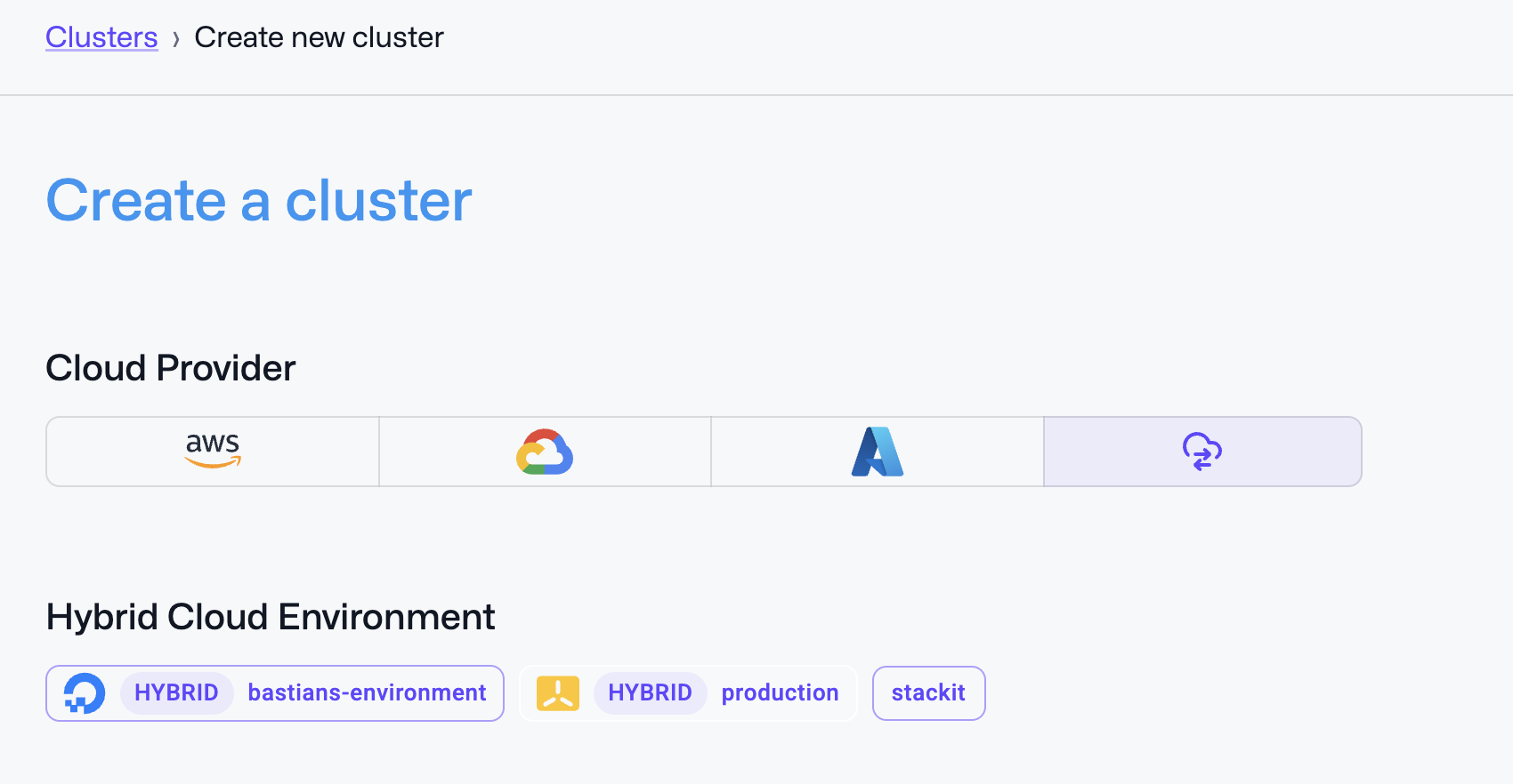 Create Hybrid Cloud Cluster